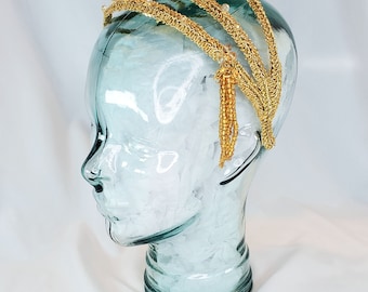 Fascinator headband for women,Gold Fascinator,Gold Headband, Wedding Fascinator for women,Tea Party Hat for women,Gold Tiara, Jazz Girl