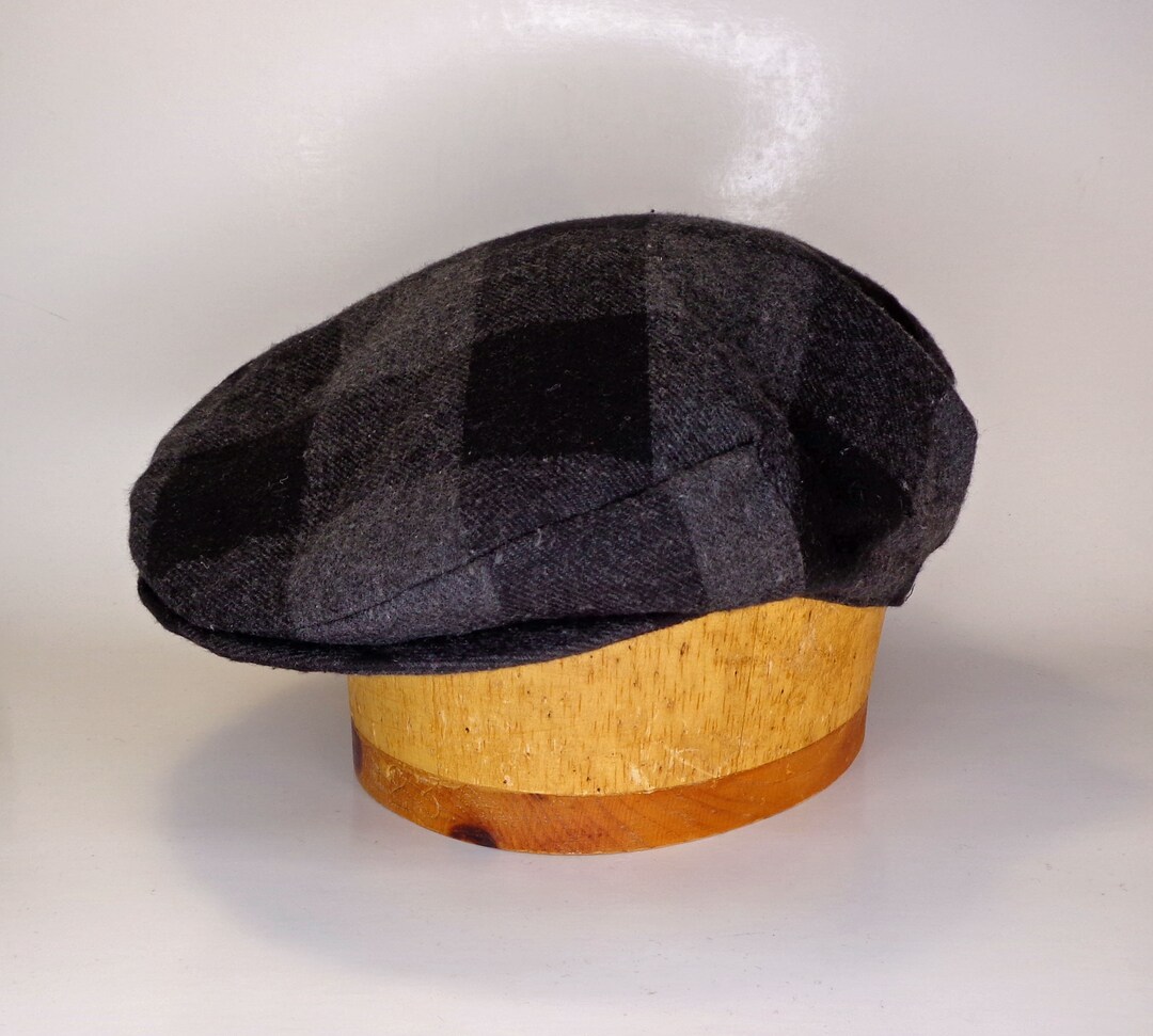 Plaid Newsboy Cap in Brown and Black Oversized Patchwork Newsboy Cap,wool Gatsby Cap Men,black  main image 3
