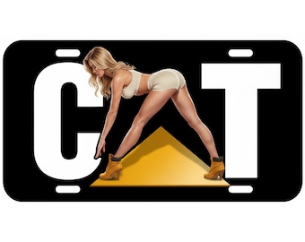 Sexy CAT License Plate Novelty Car Tag Pin Up Auto Plate Black White Yellow Vanity Plate Funny Car Decor Garage Wall Sign Gift for Car Lover
