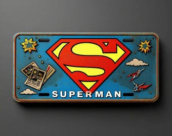 Blue Metropolis Superman License Plate Superhero Decorative License Plate Comic Car Tag Metropolis Inspired Garage Wall Decor Man Cave Gift