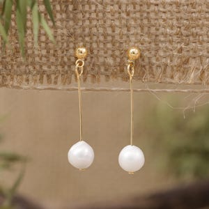 Freshwater Pearl Drop Earrings: Sterling Silver Bridal Dangle