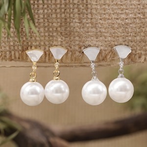 Mother of Pearl Dangle Earrings,Vintage Natural Freshwater Pearl Drop Earrings,Minimalist Dangle,Bridal Jewelry,Mother’s Day Gift