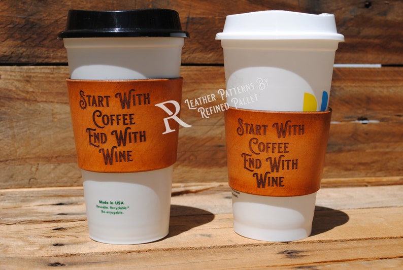 Leather Coffee Cup Sleeve Digital Pattern, Printable PDF image 2