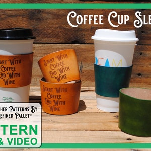 Leather Coffee Cup Sleeve Digital Pattern, Printable PDF image 1