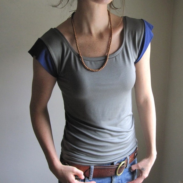 Celadon Gray Green Tee Shirt  - Color Block - Tshirt -  Women's Blouse