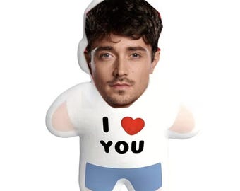 Cuscino personalizzato con il volto di Charles Leclerc - Cuscino di peluche "Ti amo" - Regalo personalizzato per i fan della F1