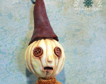 Wicket Pumplestalk - OOAK Clay Posable Handmade Anthropomorphic Pumpkin Man Art Doll