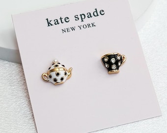 Kate Spade Tea Cups Black and White stud earrings Gift for her