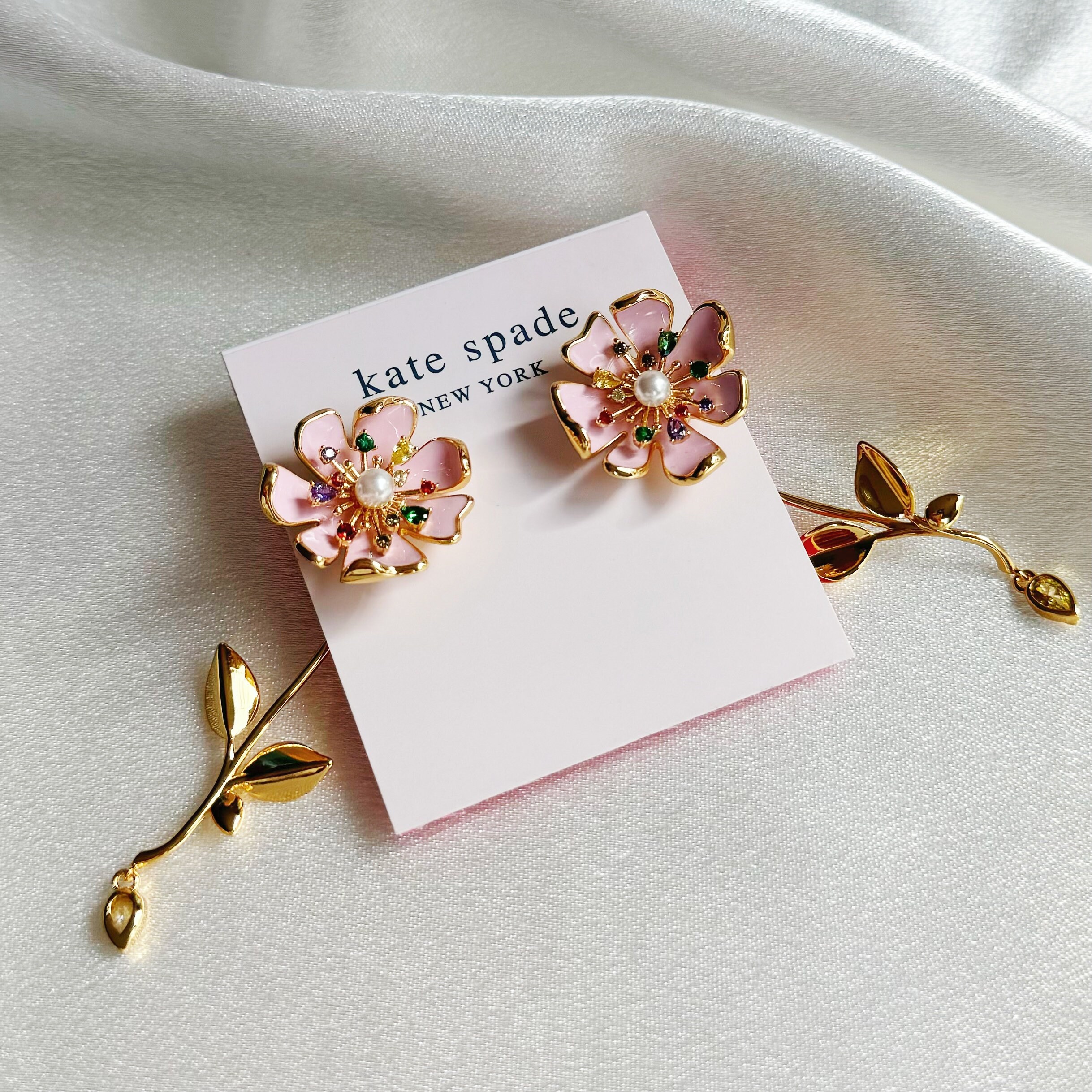 Kate Spade Flower Bloom Light Pink Mismatched Drop Earrings Gift