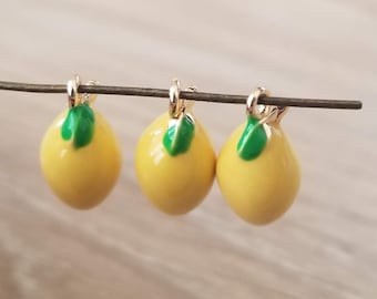 Lemon Fruit Enamel Oil Drop 3D Charm 18K Gold Plated - 13x7mm