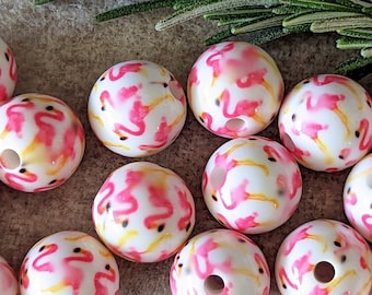 20 szt. akrylowych koralików flamingowych - różowych i białych - dwa rozmiary 10 mm lub 12 mm