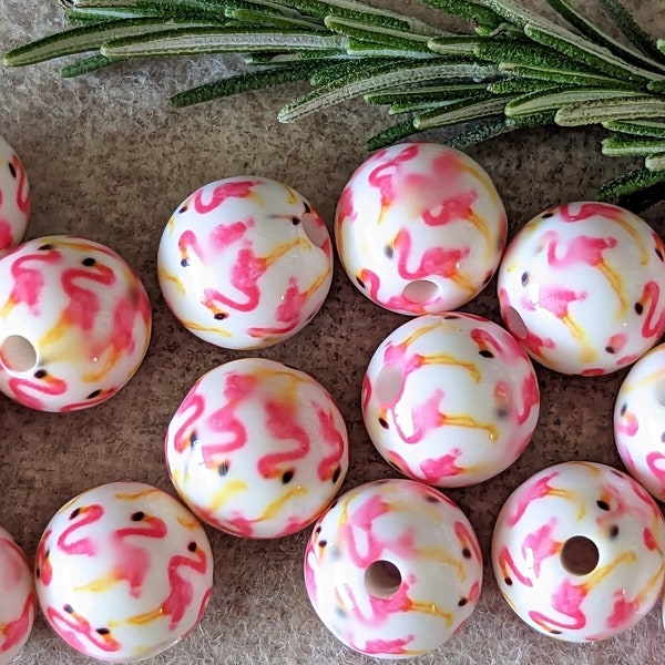 20 Pcs Acrylic Flamingo Beads -Pink and White - Two Sizes 10mm or 12mm