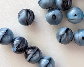 10+ Pcs Blue Gray Silk Jet Opaque Mix Czech Glass Round Beads - 10mm