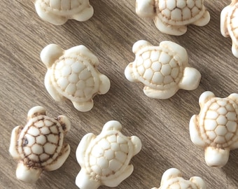 10 or 20 Pcs Synthetic Carved Stone Turtle Beads White Turquoise - 13mm