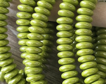 Gaspeite Green with Luster - Small 6mm Disc Spacer - Czech Glass Beads  - Full Strand (50 beads)