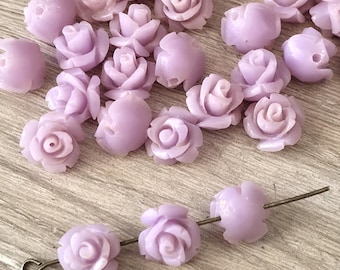 Small Resin Rose Beads - Dusty Lavender - 10mm