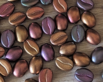 25+ Pcs Coffee Bean Beads - Rainbow Matte Metallic Czech Glass - 11mm