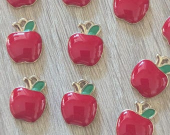 10 Stück Rot emaillierte Apfel Anhänger - 11.5 mm x 14 mm