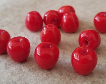 10 oder 20 Stück Candy Apple Rot Lampwork Glas Apfel Obst Perlen - 10 mm