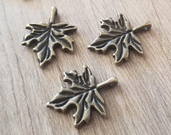 10+ Pcs Autumn Leaf Bronze Charm Maple Leaves - 17mm