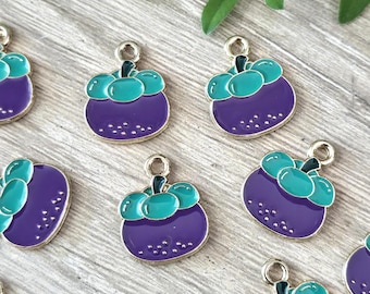 Mangosteen Fruit Enamel and Alloy Metal Charm 12x15mm (10 Pcs)