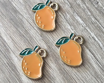 Mango Fruit Enamel and Alloy Metal Charm 11x13mm (10 Pcs)