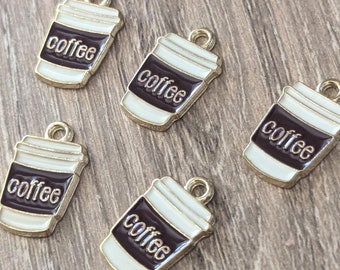 5 oder 10 Stück Emaille Charms für Kaffee mit Ärmel - 17 mm