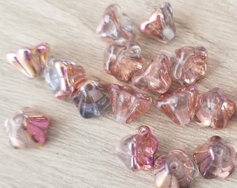 20 pcs Crystal with Metallic Golden Pink Coating 6x8mm Czech Bell Flower Beads