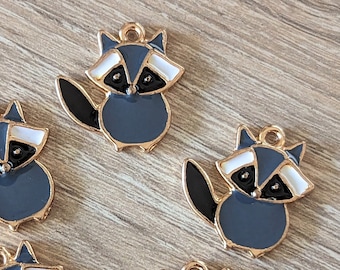 10 Pcs Raccoon Enameled Charms Black Gray White - 20mm