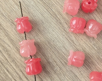 20+ Pcs Resin Tulip Beads - Salmon Pink - Spring Bell Flower - 8mm