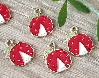 Lychee Fruit Enamel and Alloy Metal Charm 12x15mm (10 Pcs)