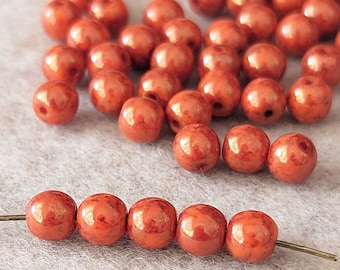 Orange Marbled Luster Czech Glass Round Beads - 6mm (20 pcs)