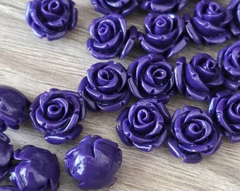 Lila Rose Harz Rose Blume Perlen seitlich gebohrt Runde Rückseite - 12 mm
