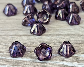 20 pcs Purple Bronze Metallic Finish 6x8mm Crystal Czech Bell Flower Beads