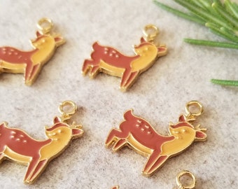 6 Pcs Sika Deer Enameled Charms 2 Toned Brown with Spots 22mm