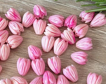20+ Stk kleine Blütenknospe Cerise Pink Elfenbein Mix Harz Perlen - Fuchsia Creme bunt - 9mm