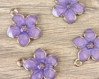 10pcs+14k Genuine Gold Zircon Daisy Charm Six Petal Flower Pendant