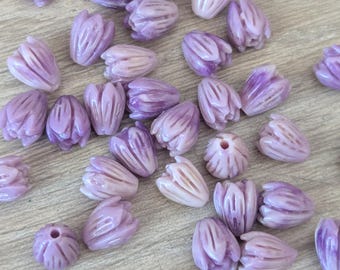 WINZIGE Harz-Perlen eine Blume-Knospe-verschiedene Lavendel Helles Opaque Lila - 9 mm