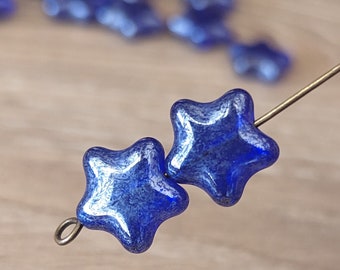 20 pcs Royal Blue with Antiqued Silver Finish - Puffed Czech Star Bead - 12mm