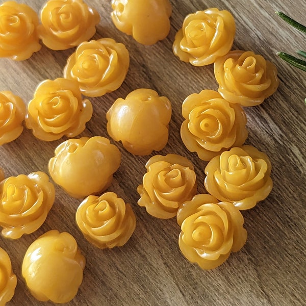 10+ Pcs Yellow 14mm Resin Flower Beads Side Drilled Round Back - 14mm