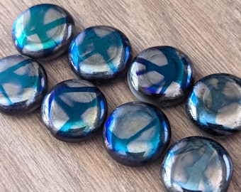 4 or 8 Pcs Oceanscape Silver with AB Finish - Blue Green Silver - Czech Pressed Coin Beads - 15mm