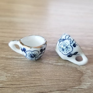 2+ Pcs Ceramic Tea Cup Charm Blue Floral Pattern - Miniature Tea Party - 13-17mm