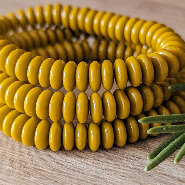 50 Pcs 6mm Disc Spacer - Mustard Yellow Ochre Opaque - Czech Glass Beads  - Full Strand