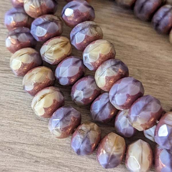 10 or 25 Pcs Purple Silk and Ivory Mix Faceted Rondelle Beads with Purple Bronze Finish 9x6mm