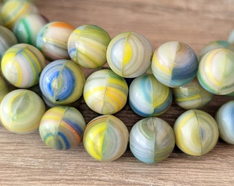 30 Pcs Watercolor Mix Muted Rainbow Colors - Czech Pressed Glass Round Beads - Yellow Blue Green - 8mm