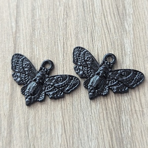 10 Pcs Small Black Moth Charms 20mm