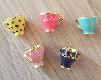 Teacup 3D Bead Charm - Colorful Enamel over Gold-Tone Alloy - 12 x 16mm (2 pcs)