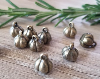 10+ Stück Kürbis Winzig Bronze Charms Little Squash Herbst Ernte 9x8mm