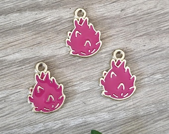 Dragon Fruit Pitaya Enamel and Alloy Metal Charm 11x15mm (10 Pcs)