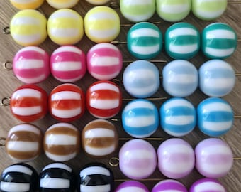 Colorful Stripes Round Acrylic Beads 11.5mm Diameter with Large 3mm Hole - (20 beads)